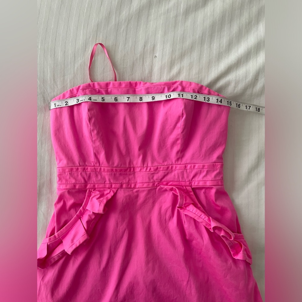 J. Crew Flamenca Neon Hot Pink Strapless Ruffle Cocktail Dress Cotton Sz 6 - Picture 8 of 16